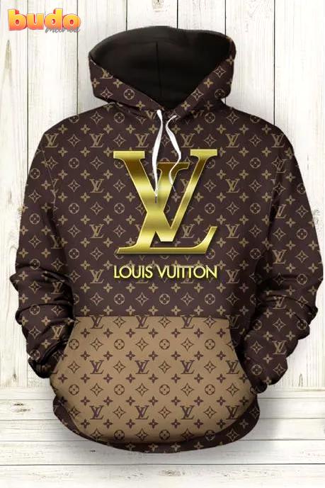 louis vuitton golden logo brown luxury unisex premium hoodie luxury brand outfit for men women 20230919102747463