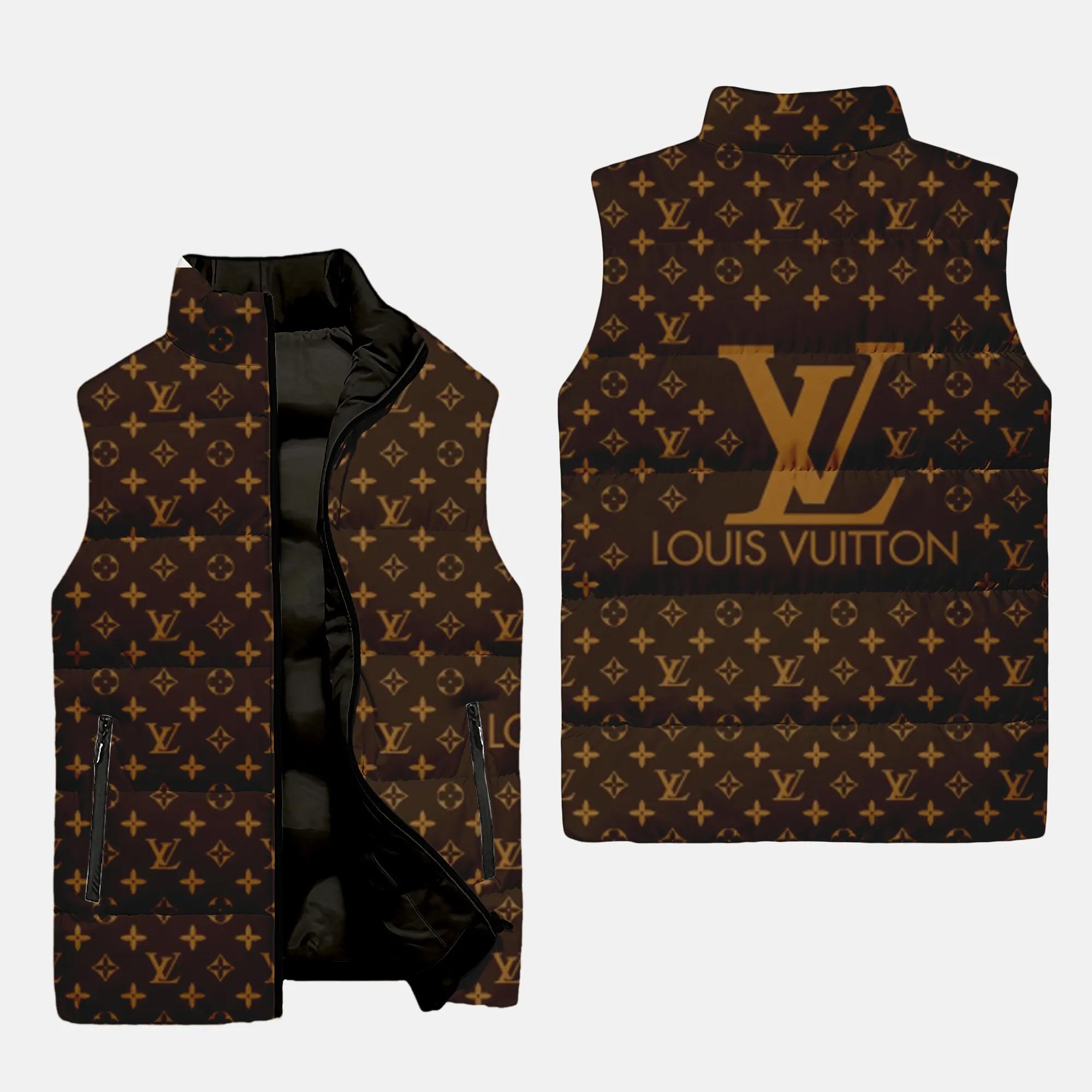 louis vuitton logo brown luxury brand 3d sleeveless puffer jacket 20240108093921500