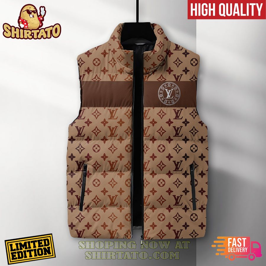 louis vuitton logo pattern brown sleeveless down jacket 1 AoMoA