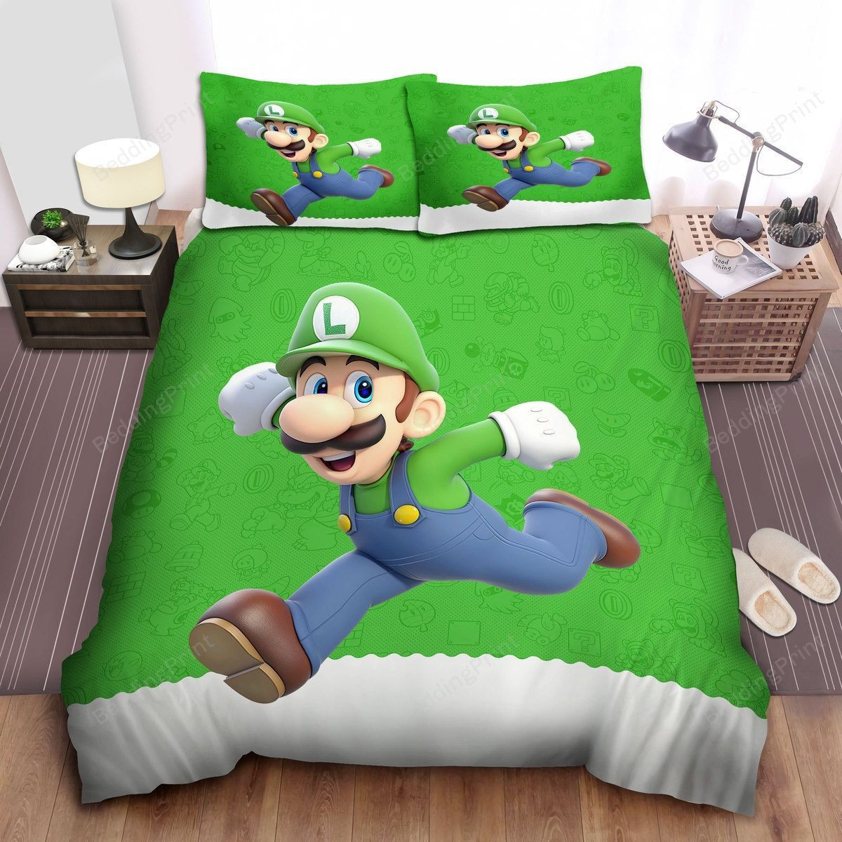 luigi in green super mario theme bed sheets duvet cover bedding sets 0tnea