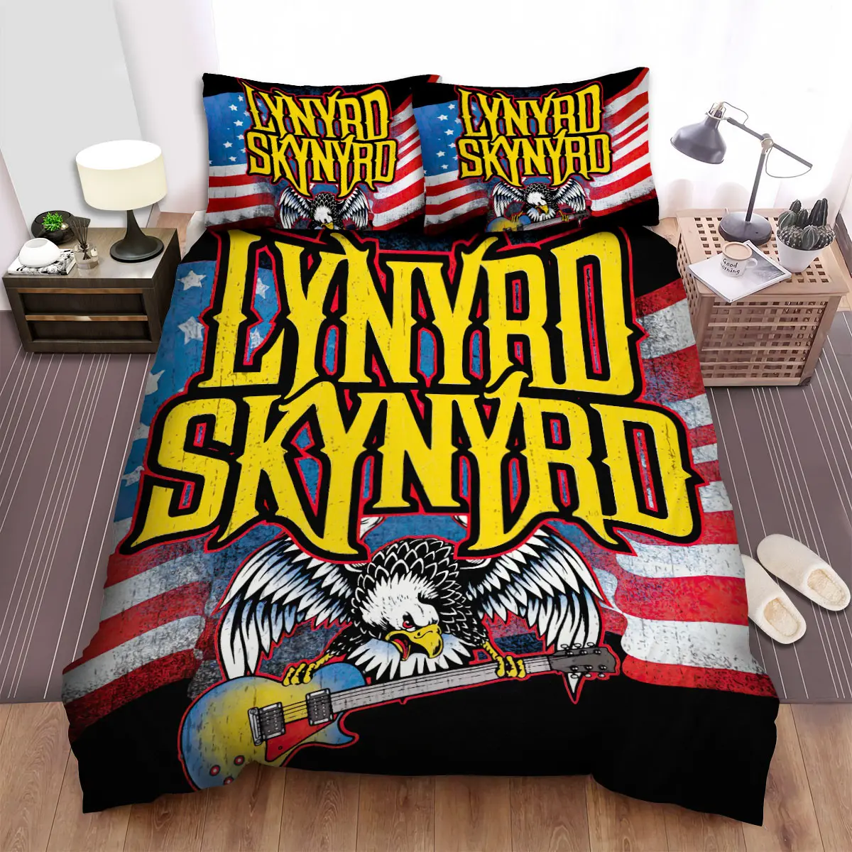 lynyrd skynyrd eagle with guitar and the us flag bed sheets spread comforter duvet cover bedding sets ayv1n