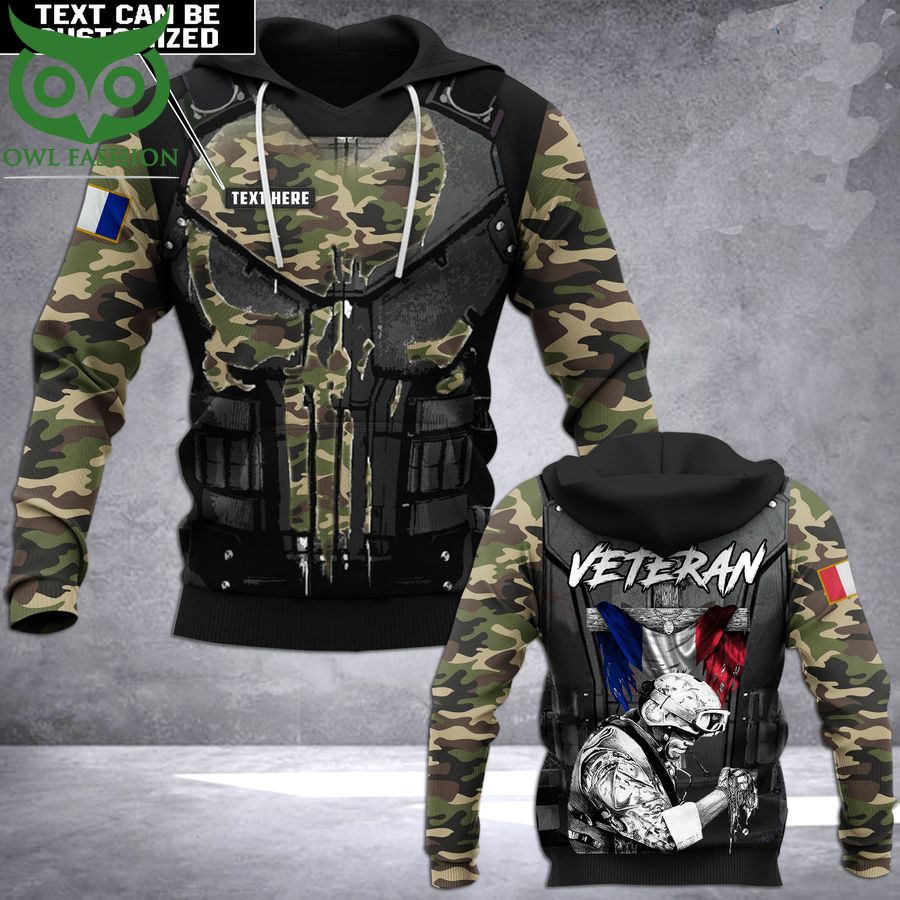 maUJltaS 50 France Skull Army Veteran 3D Hoodie