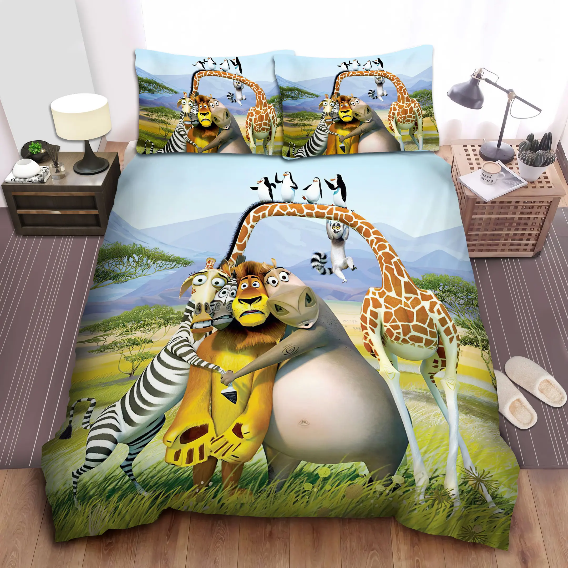 madagascar escape 2 africa funny characters posing bed sheets spread comforter duvet cover bedding sets gltvx