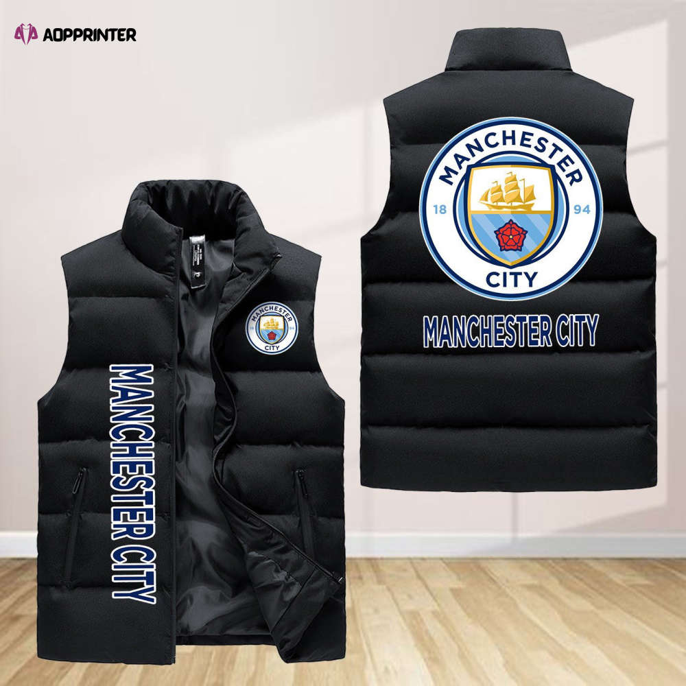 manchester city f c sleeveless puffer jacket custom for fans gifts