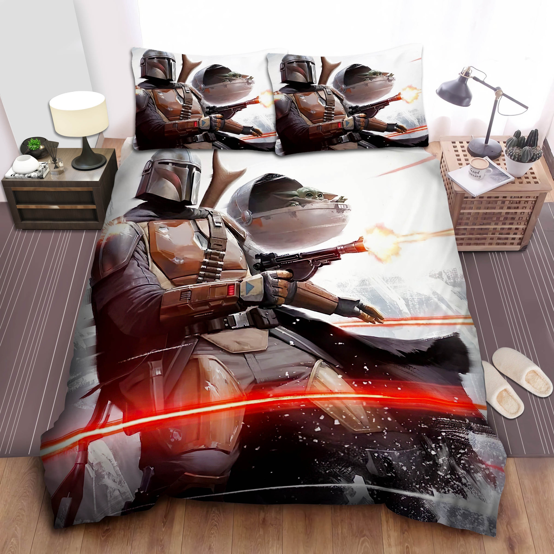 mandalorian grogu illustration comforter duvet cover bed sheets bedding set heznf