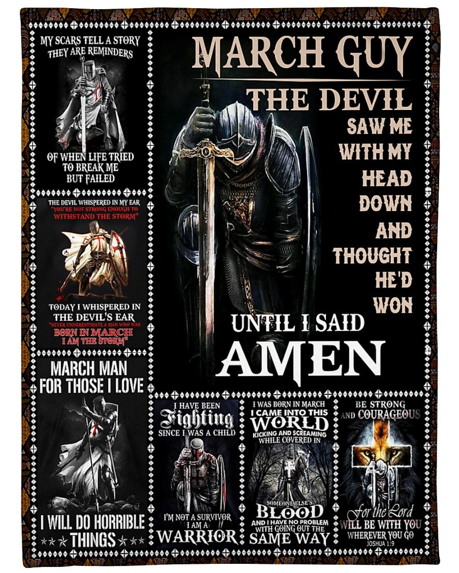 march guy the devil saw me with my head crusaders sword amen gift for father brother husband birthday blanket m86tz