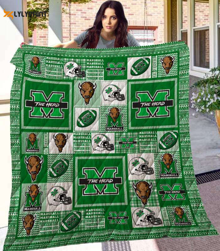 marshall thundering herd 1 quilt blanket for fans home decor gift 3