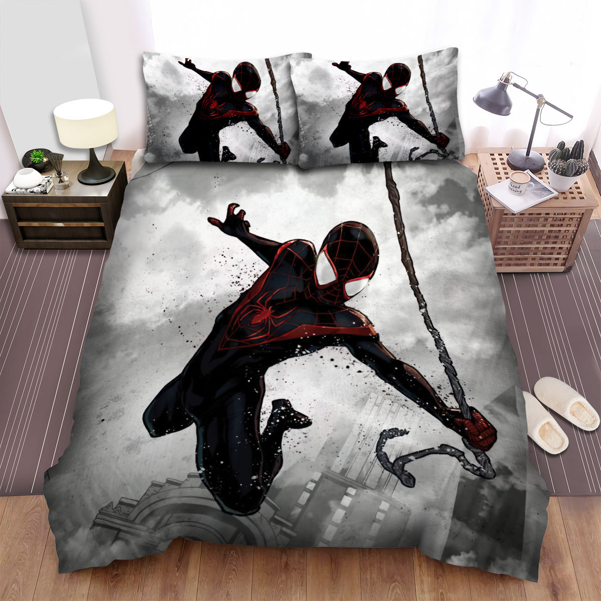 marvel dark edition miles morales comforter duvet cover bed sheets bedding set plqmt