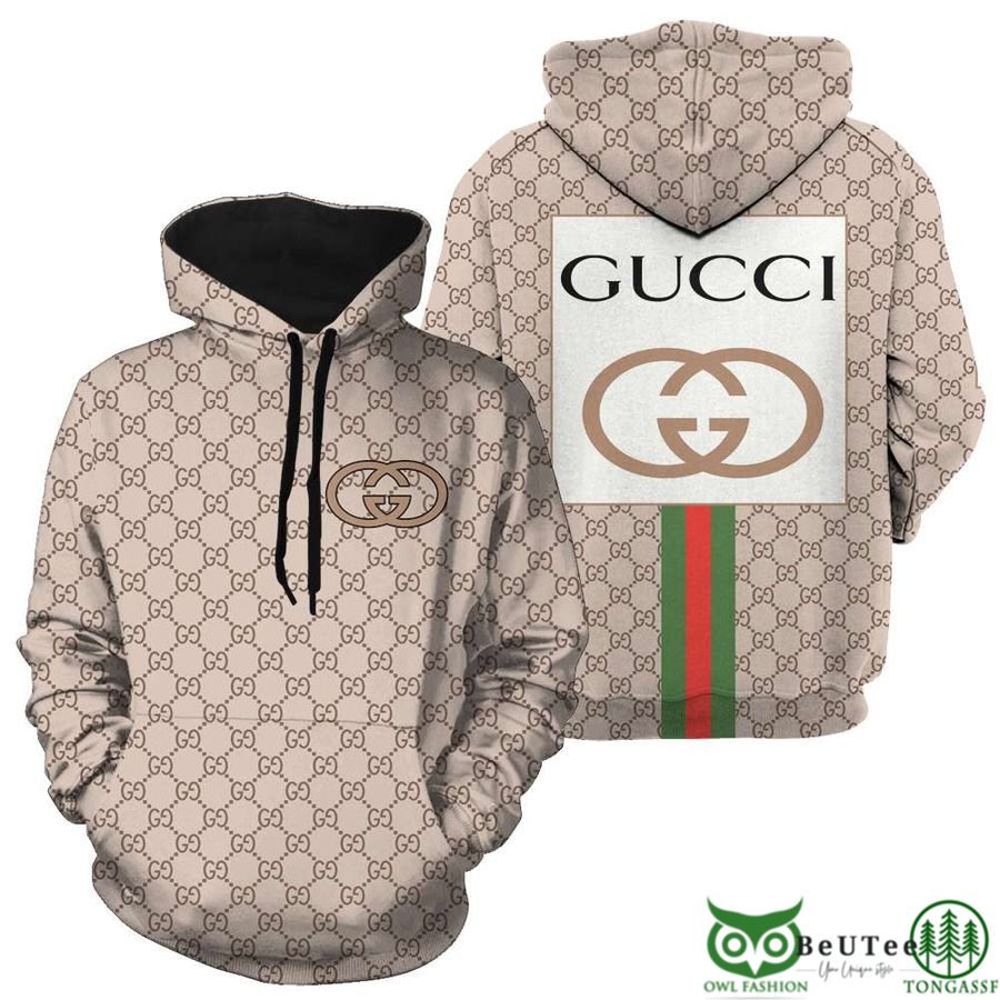 mcQB3rnn 22 Highend Luxury Gucci Logo Dark Beige 3D Hoodie