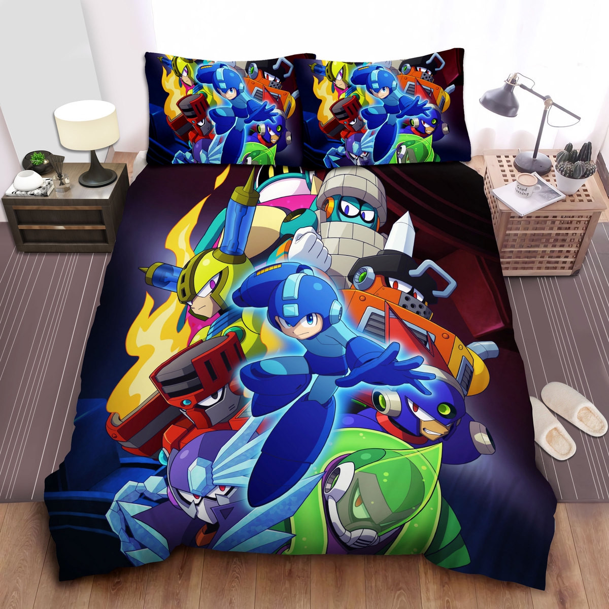 mega man robot masters artwork comforter duvet cover bed sheets bedding set r1jvz