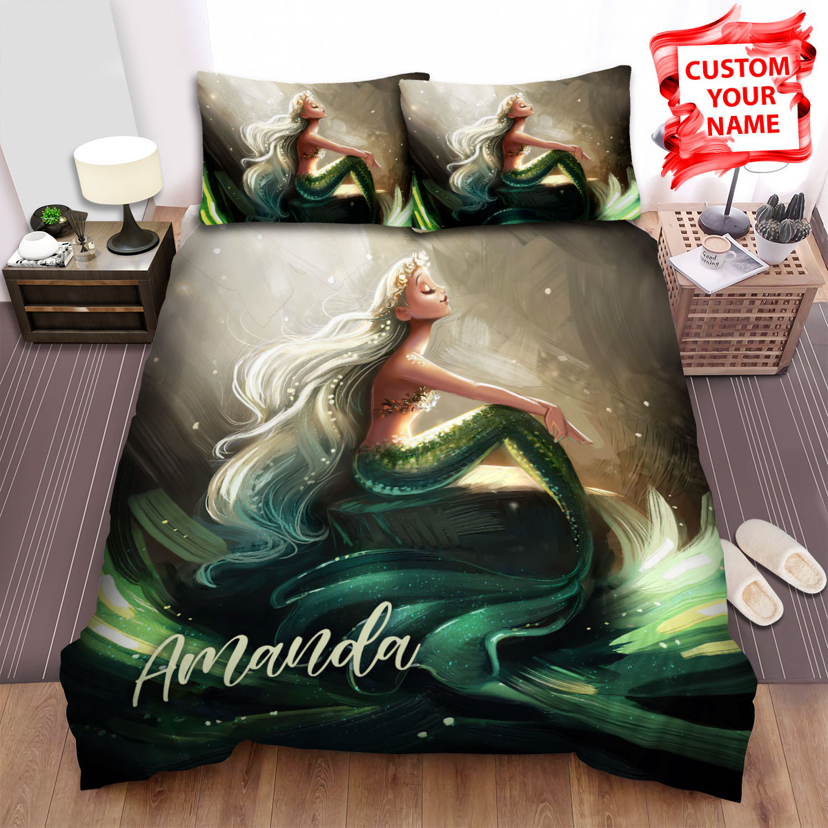 mermaid chilling glowing duvet cover bedroom sets comfortable bedding sets 4tggg