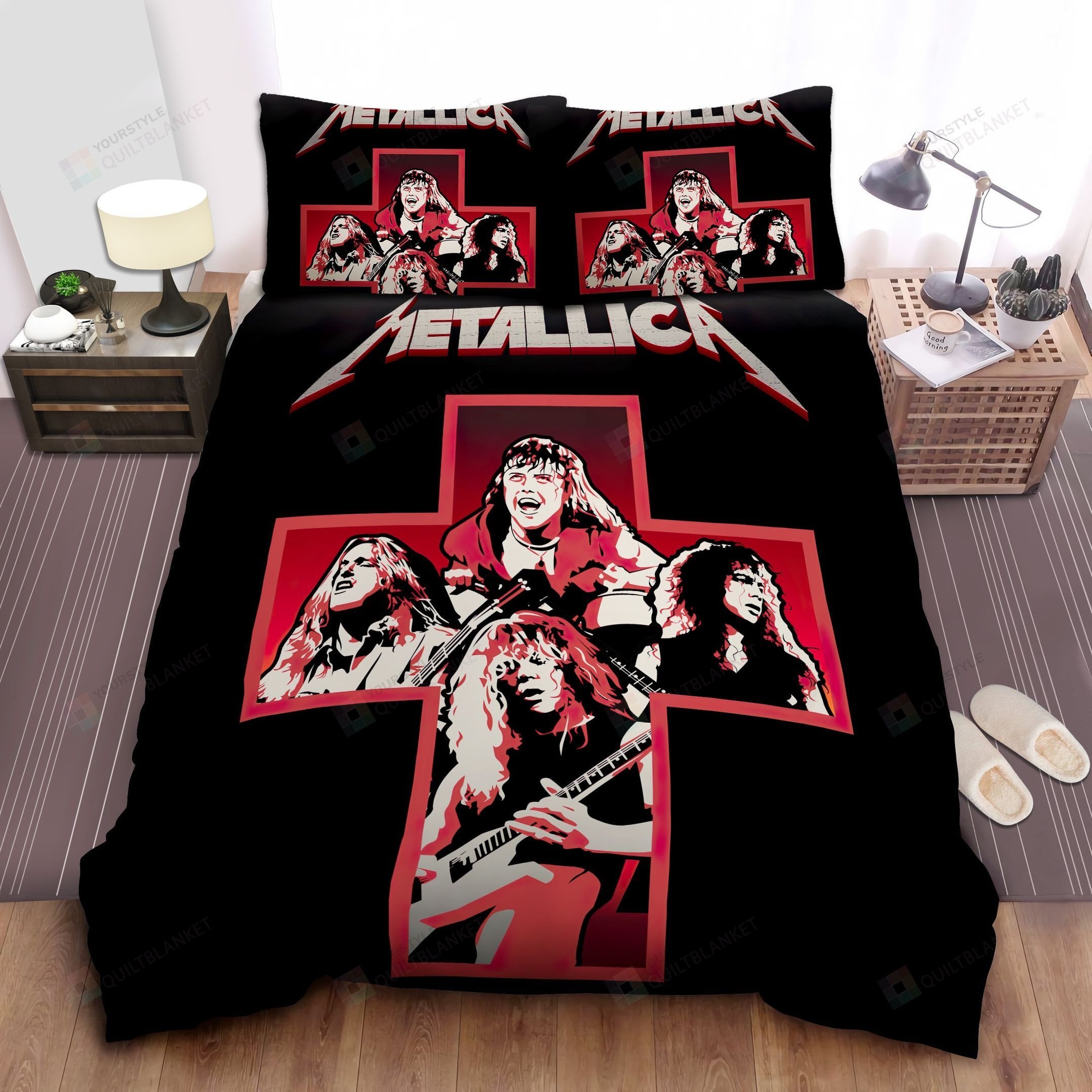 metallica in red cross sign bed sheet duvet cover bedding sets cty27