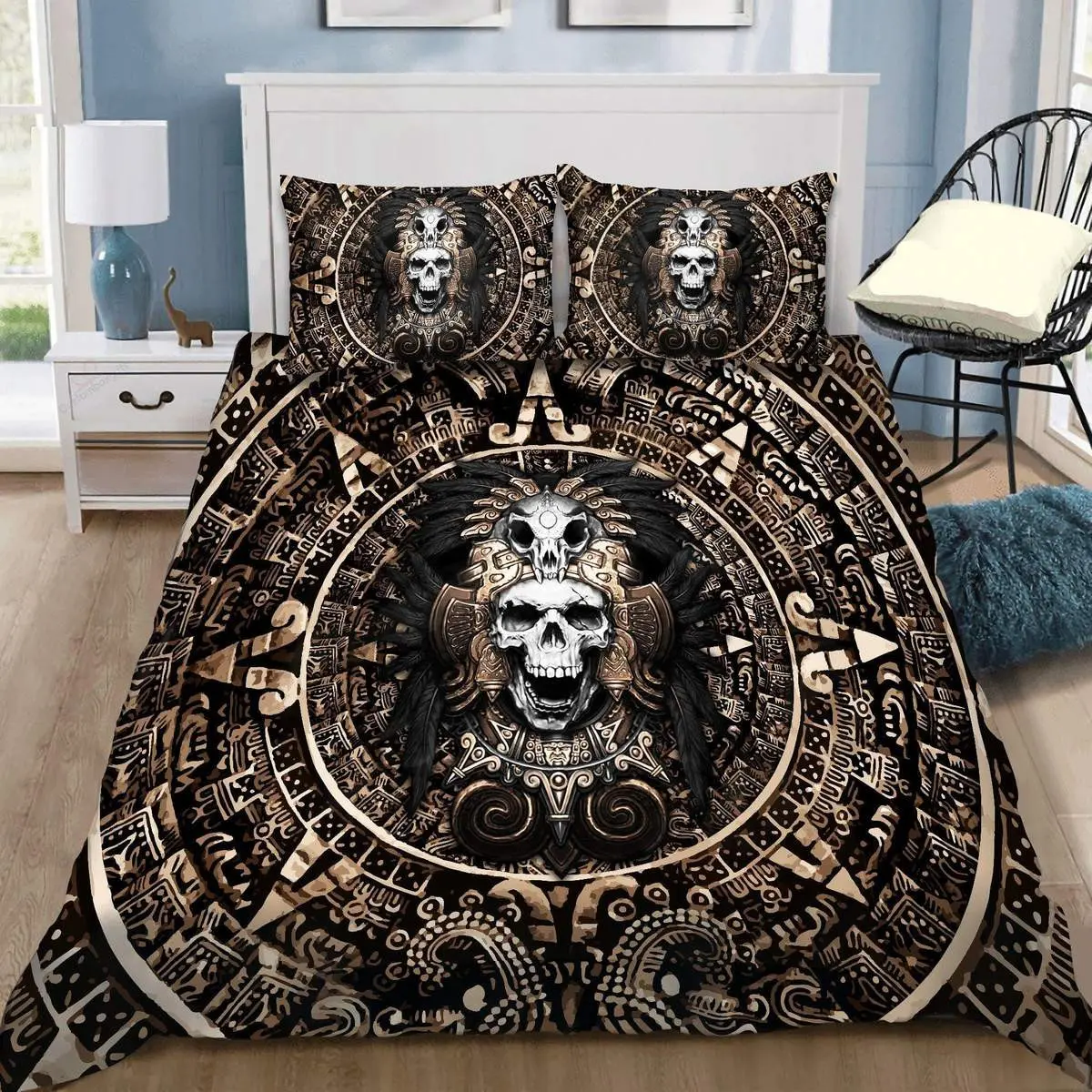 mexico aztec skull warrior duvet cover bedroom sets comfortable bedding sets y21oq