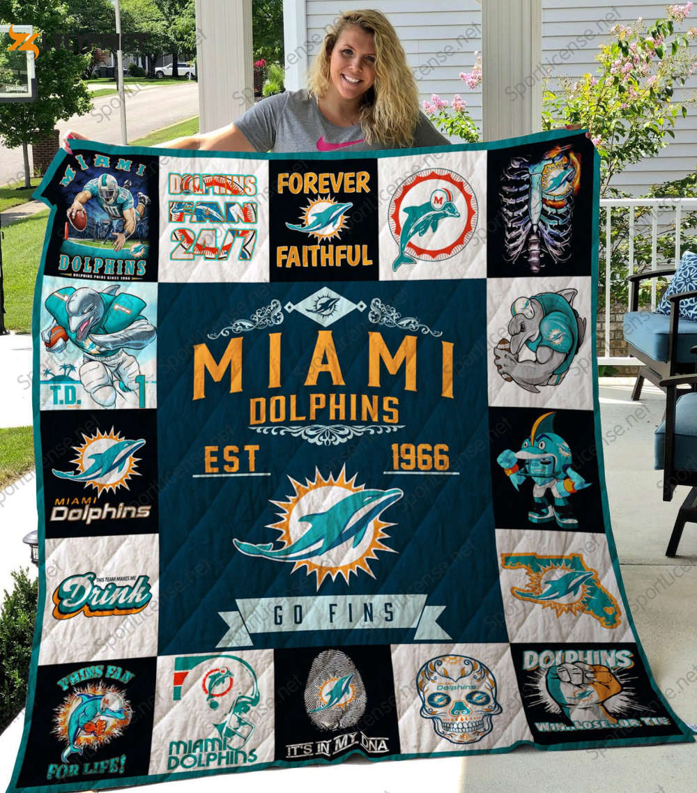 miami dolphins quilt blanket for fans home decor gift 1