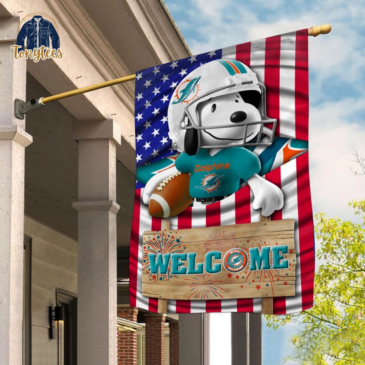 miami dolphins snoopy peanuts welcome custom name garden flag 1 jbkod