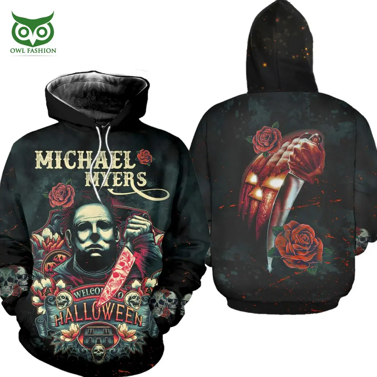 michael myers and roses halloween horror movie 3d hoodie 1 Fjvwf