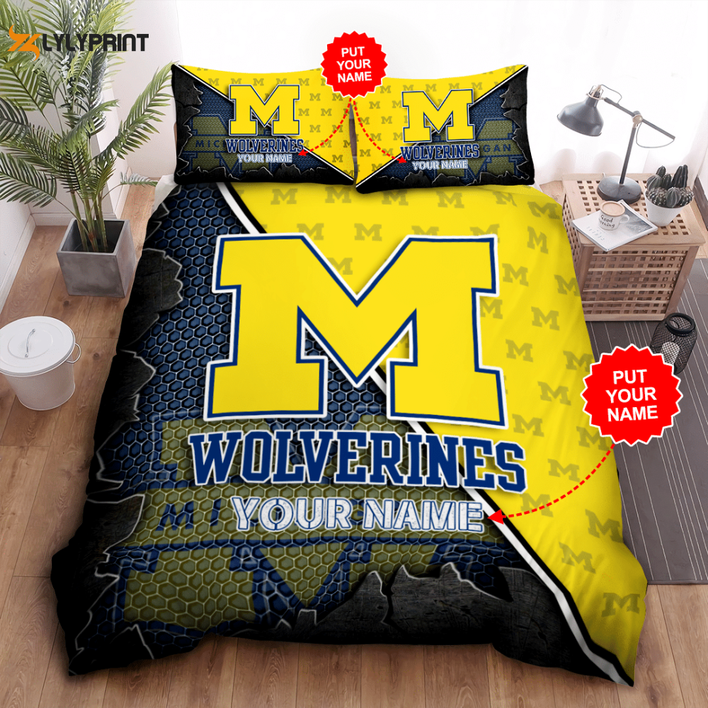 michigan wolverines duvet cover bedding set bd479