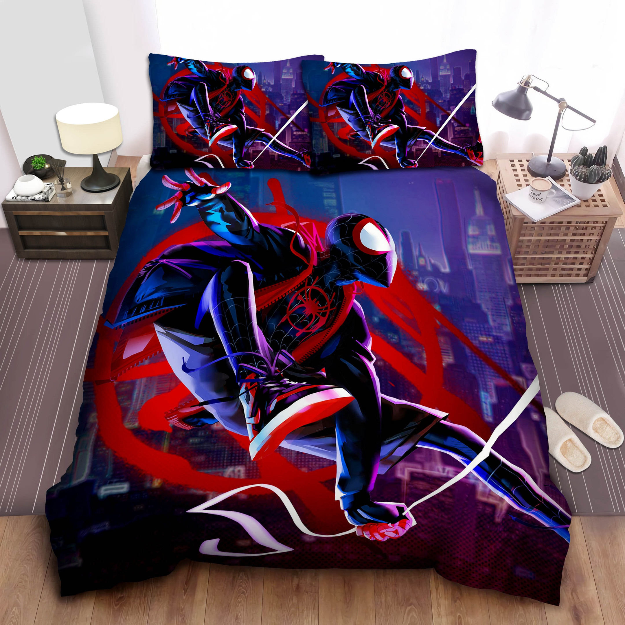 miles morales spider man art comforter duvet cover bed sheets bedding set f0efr