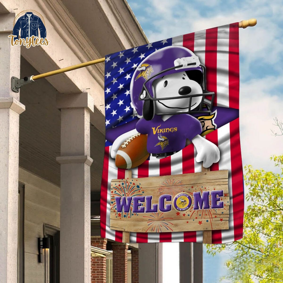 minnesota vikings snoopy peanuts welcome custom name garden flag 1 recjp