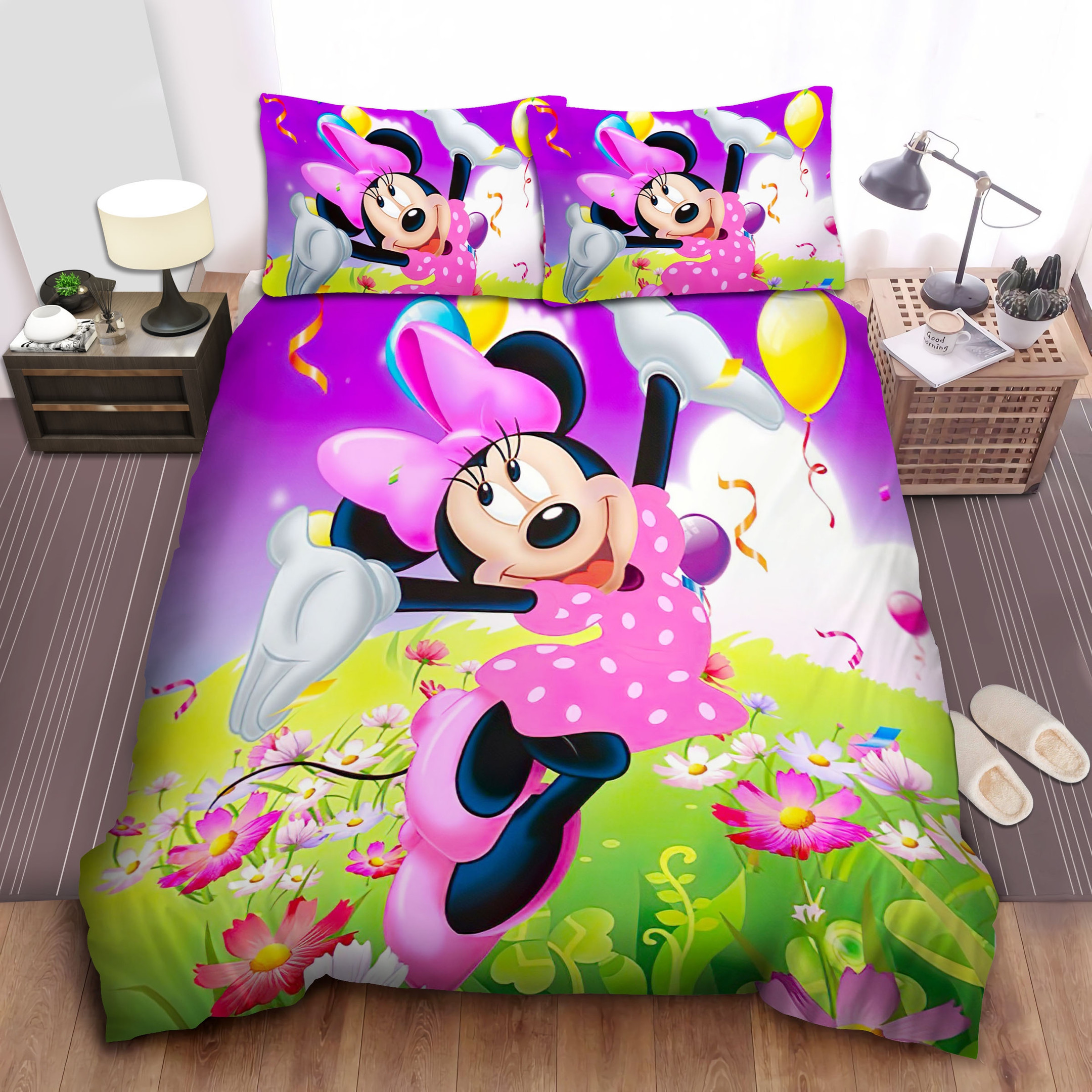 minnie mouse in flower garden comforter duvet cover bed sheets bedding sets ttxfq