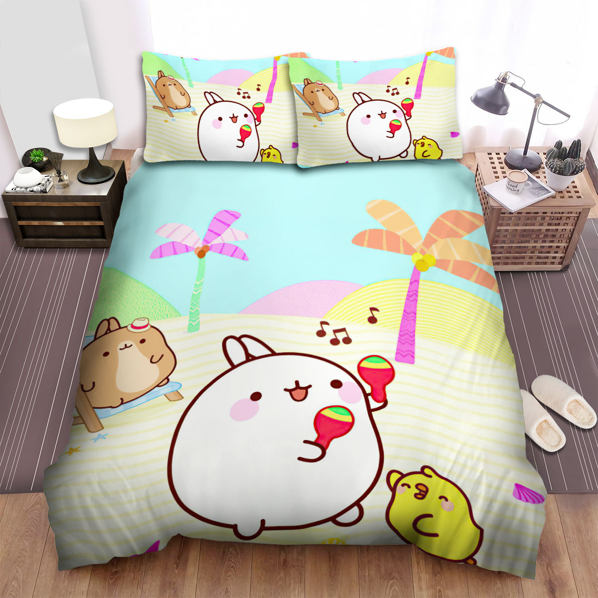 molang go to beach bed sheets spread duvet cover bedding sets qpkip