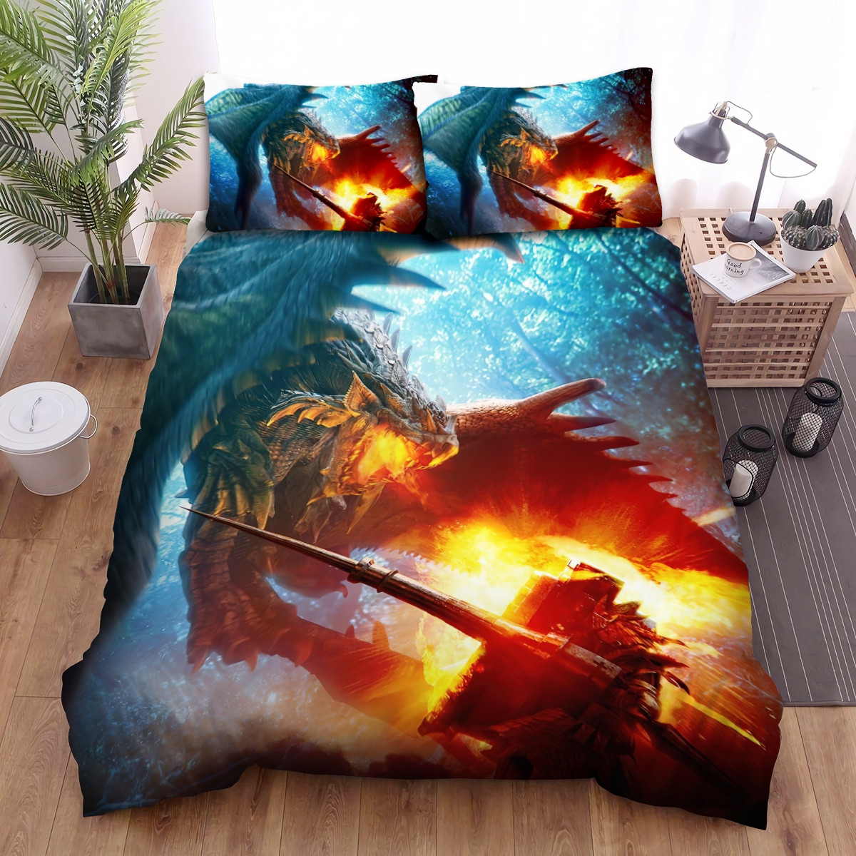 monster hunter fire dragon duvet cover bedroom sets comfortable bedding sets vzk85