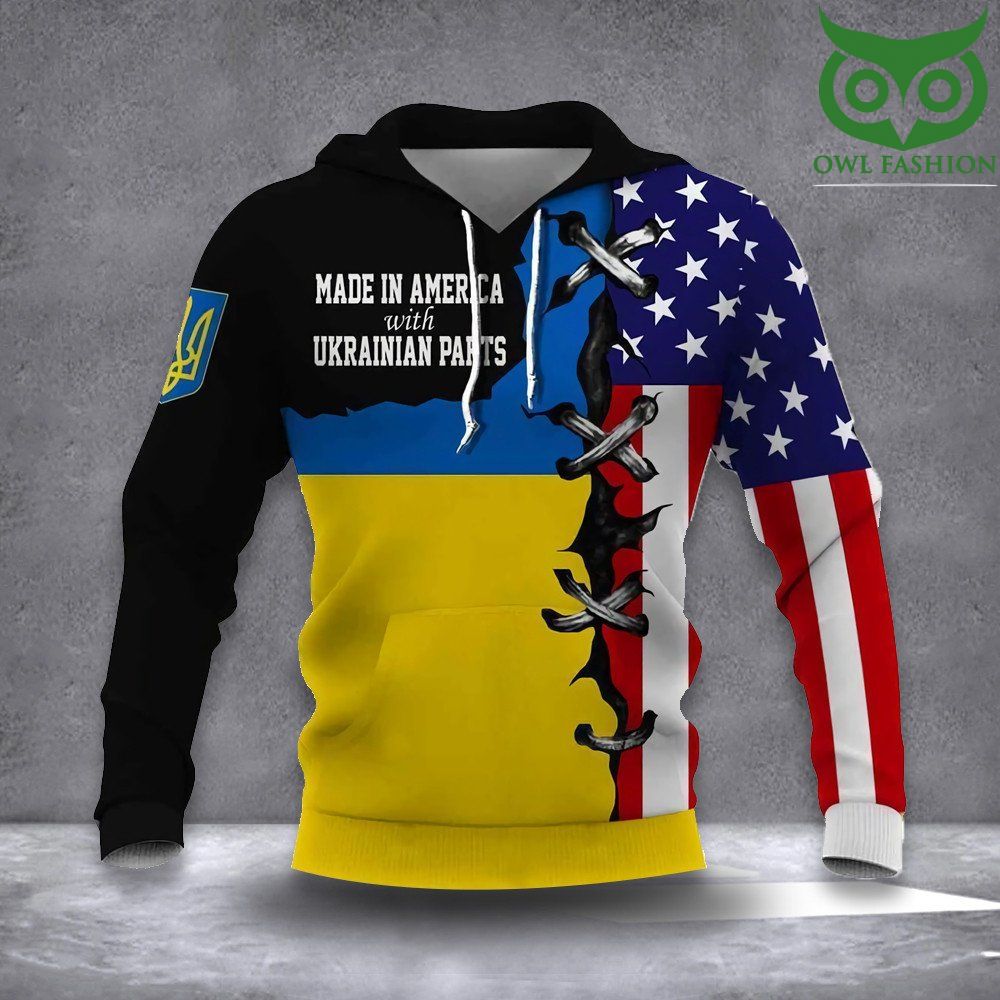 nAsFfRk6 2 American Ukrainian Flag Hoodie Made In American With Ukrainian Parts Merch Support For Ukraine