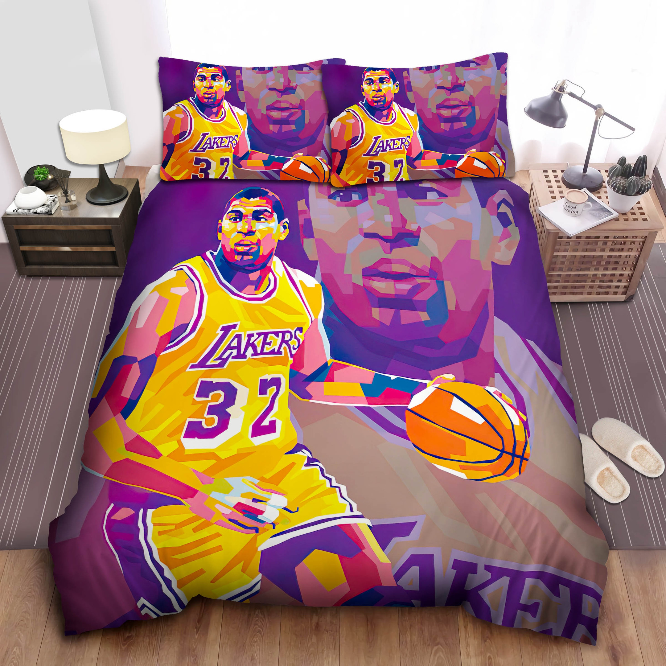 nba legend los angeles lakers magic johnson in wpap style art bed sheet spread comforter duvet cover bedding sets fhqls