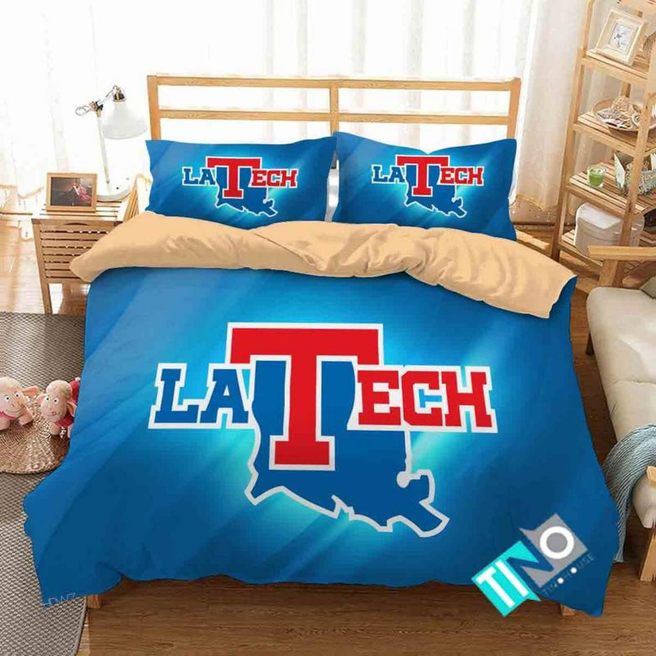 ncaa louisiana tech bulldogs logo duvet cover bedroom sets comfortable bedding sets u66or