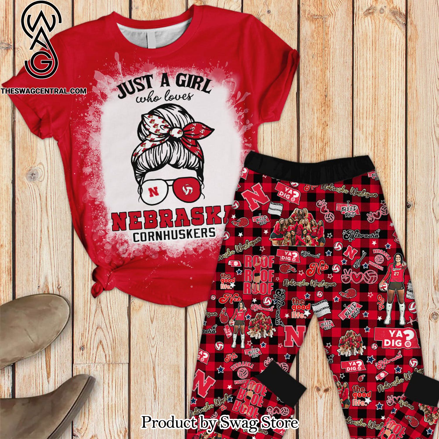 ncaa nebraska cornhuskers all over printed classic pyjamas set 1 BflGL