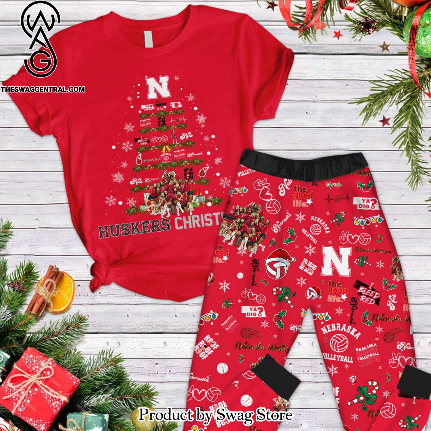 ncaa nebraska cornhuskers football team full print classic pyjamas set 1 ZdJ1N