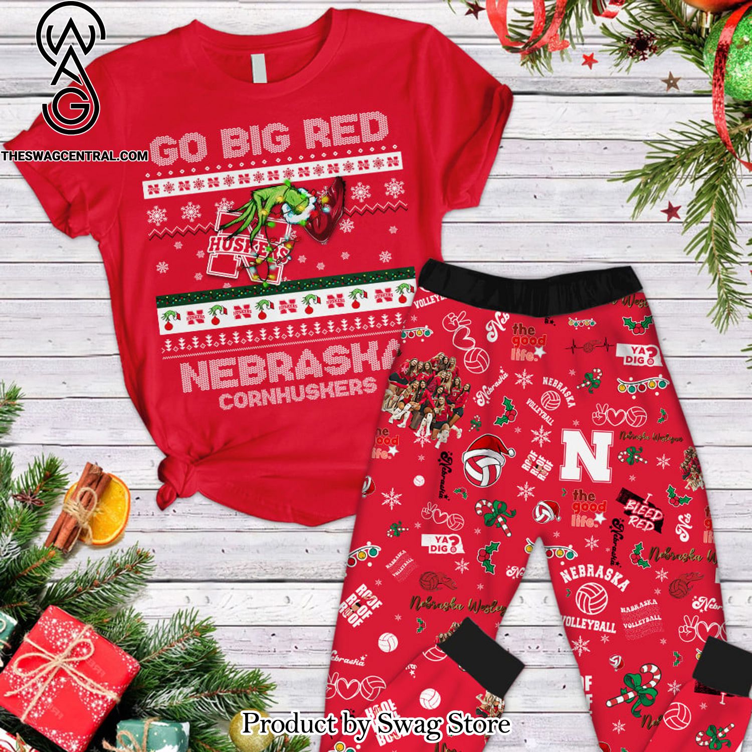 ncaa nebraska cornhuskers unisex all over print pyjamas set 1 FxG2C