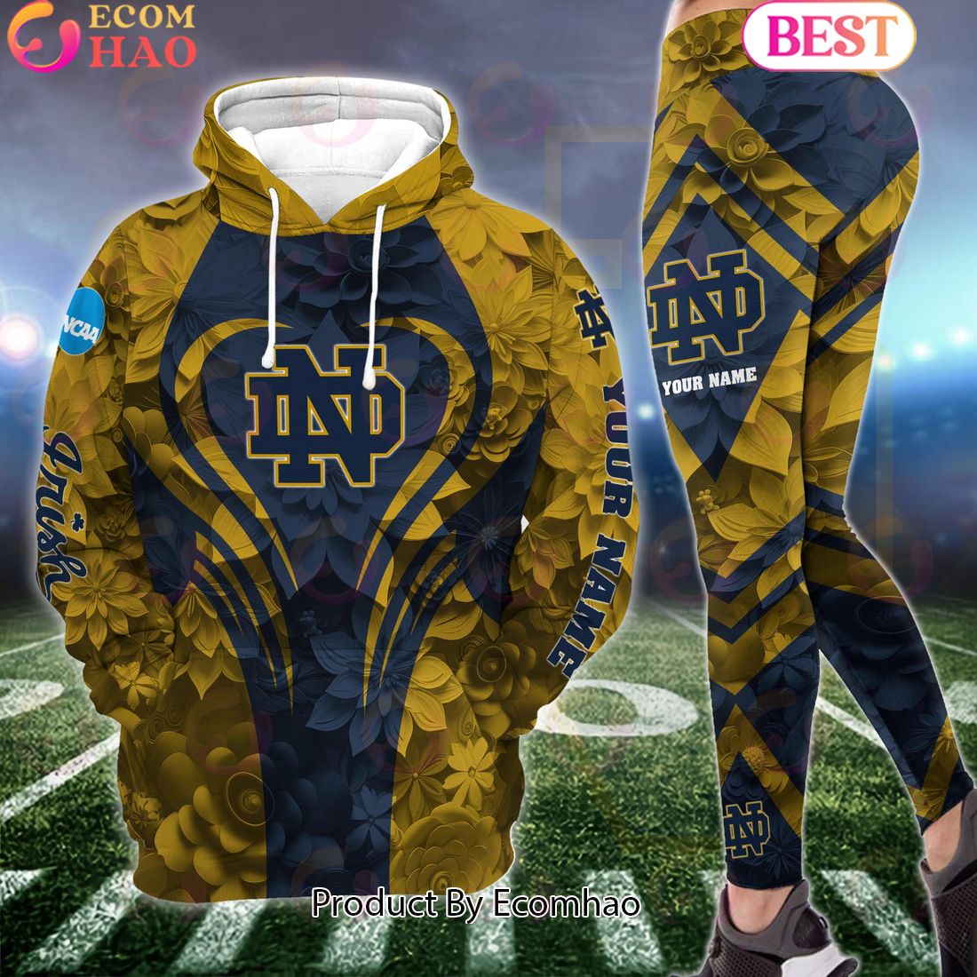 ncaa notre dame fighting irish hoodie and leggings custom your name football team clothings gift for football lovers 1 oRJE4