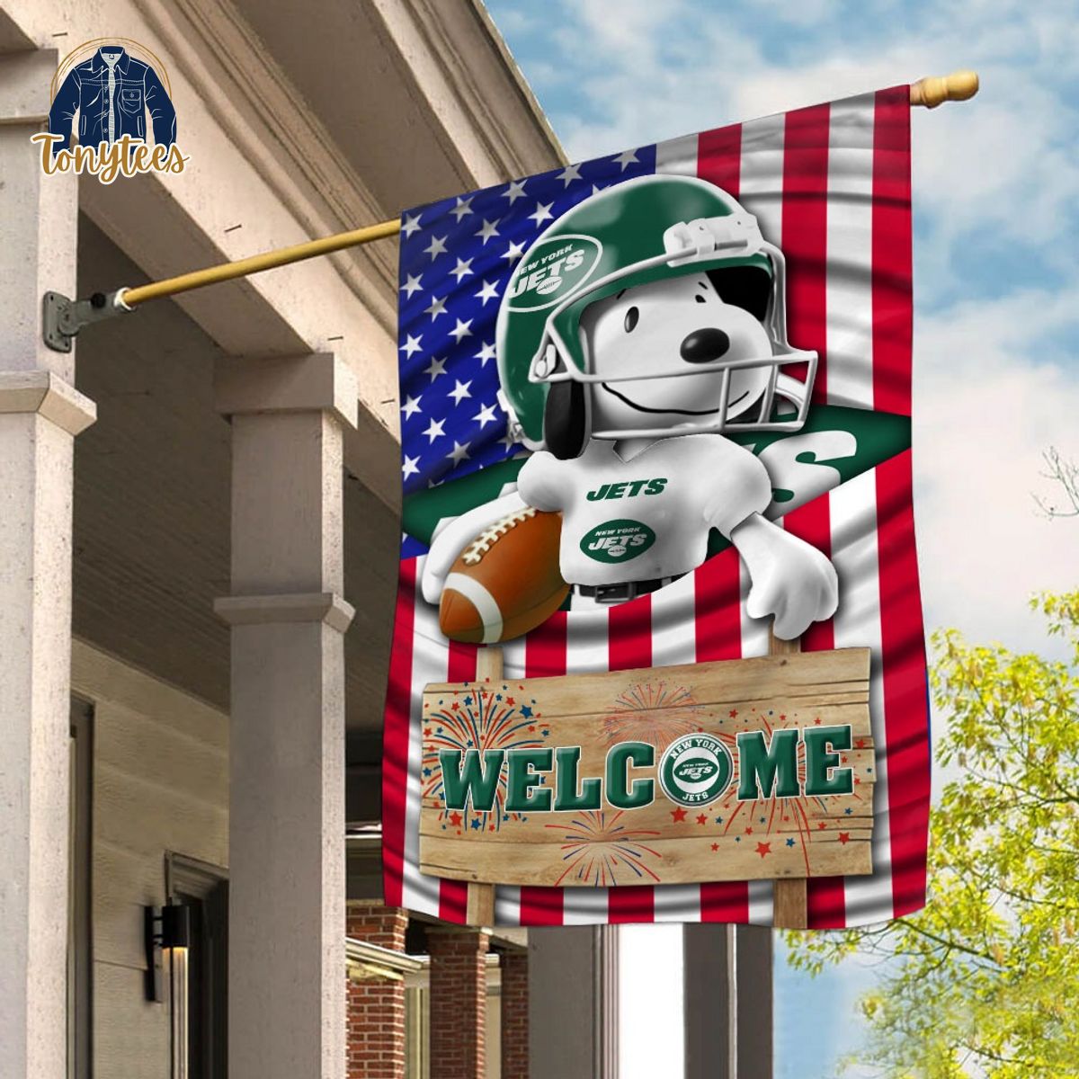 new york jets snoopy peanuts welcome custom name garden flag 1 jvui9