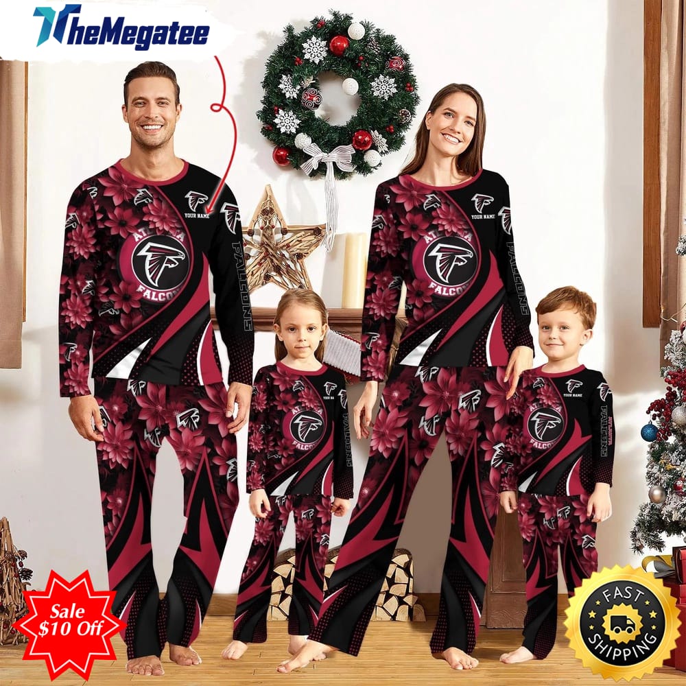 nfl atlanta falcons custom name pajamas flower for family