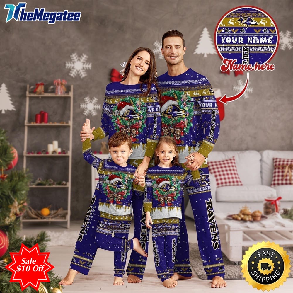 nfl baltimore ravens custom name pajamas christmas for family