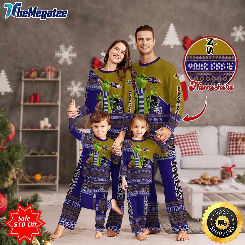 nfl baltimore ravens custom name pajamas christmas sports for family