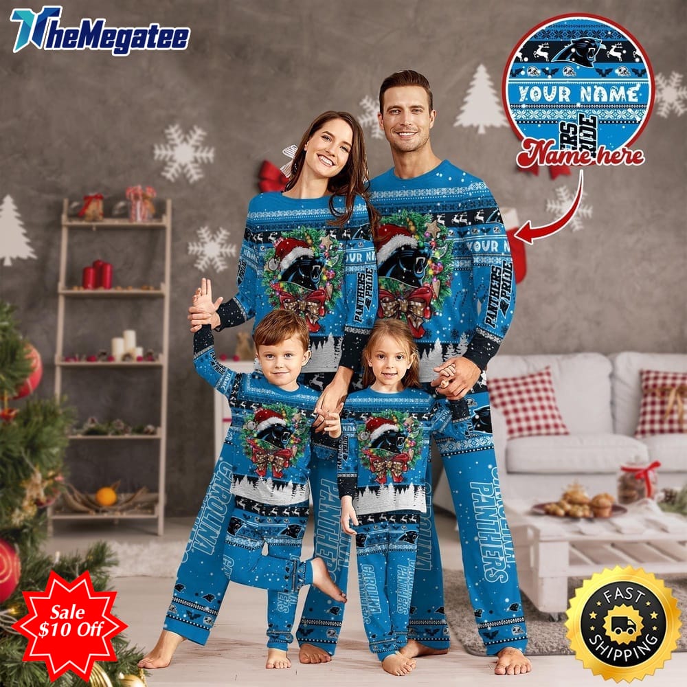 nfl carolina panthers custom name pajamas christmas for family