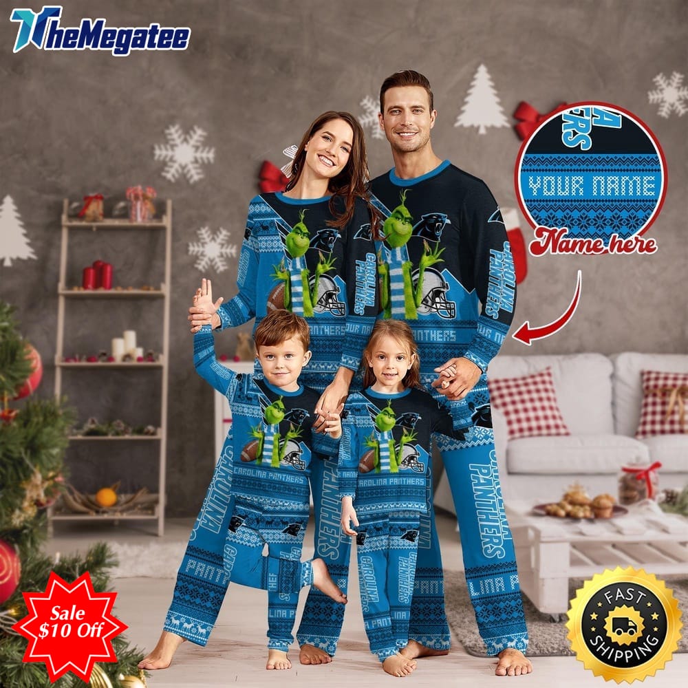 nfl carolina panthers custom name pajamas christmas sports for family