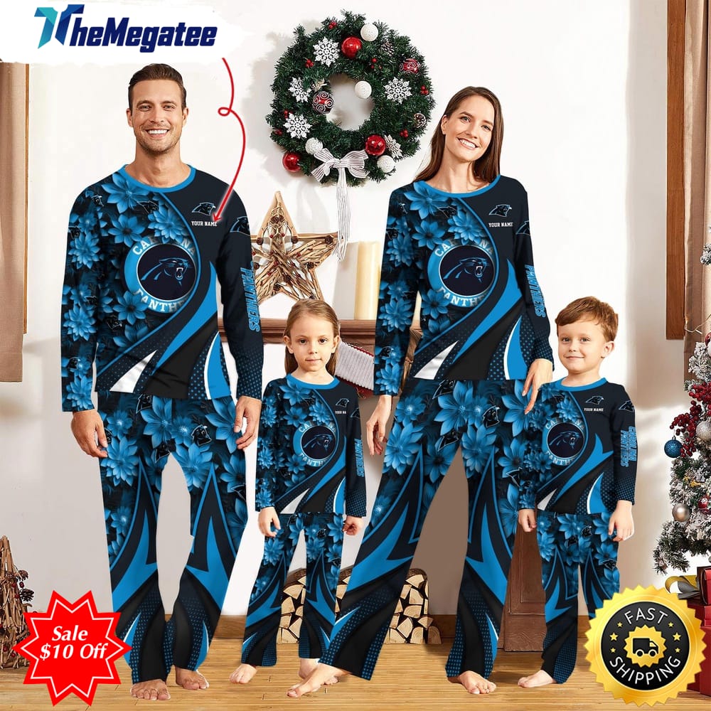 nfl carolina panthers custom name pajamas flower for family