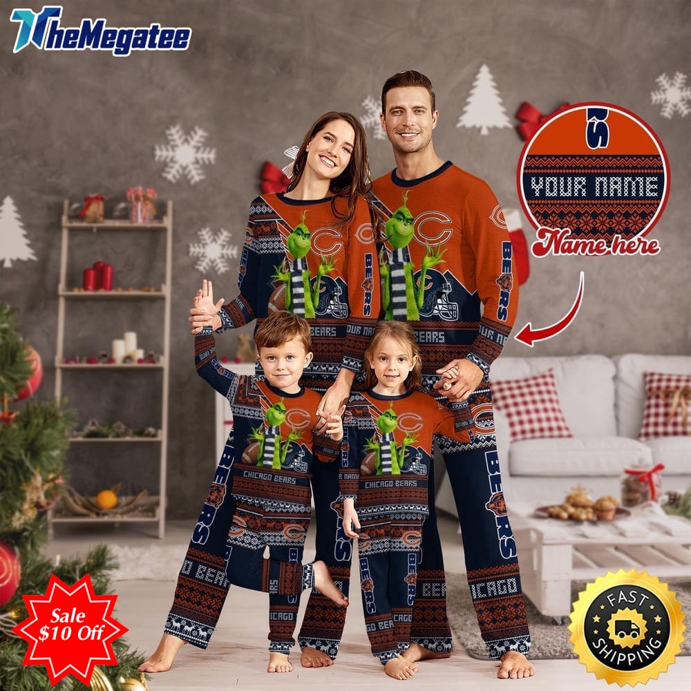 nfl chicago bears custom name pajamas christmas sports for family