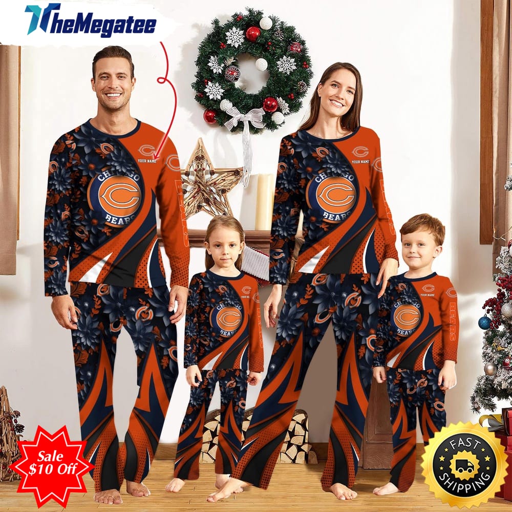 nfl chicago bears custom name pajamas flower for family