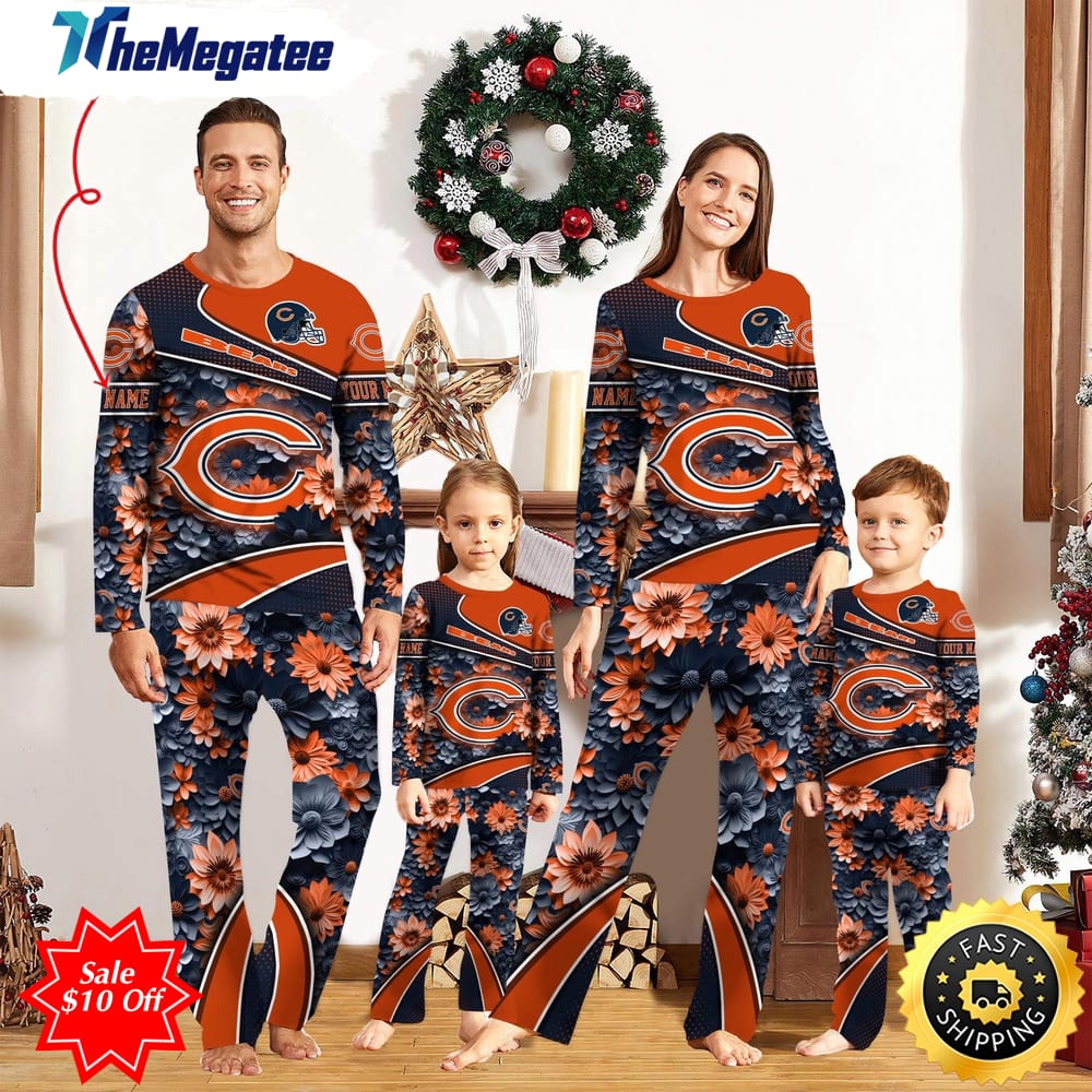 nfl chicago bears custom name pajamas flower sports for family