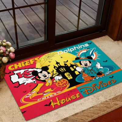 nfl chiefs and dolphins mm halloween teams house divided rubber base doormat75302394 s487p 400x400 1