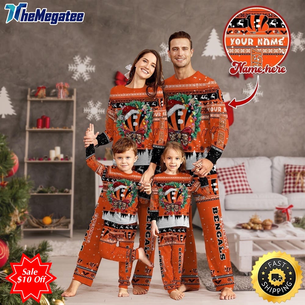 nfl cincinnati bengals custom name pajamas christmas for family