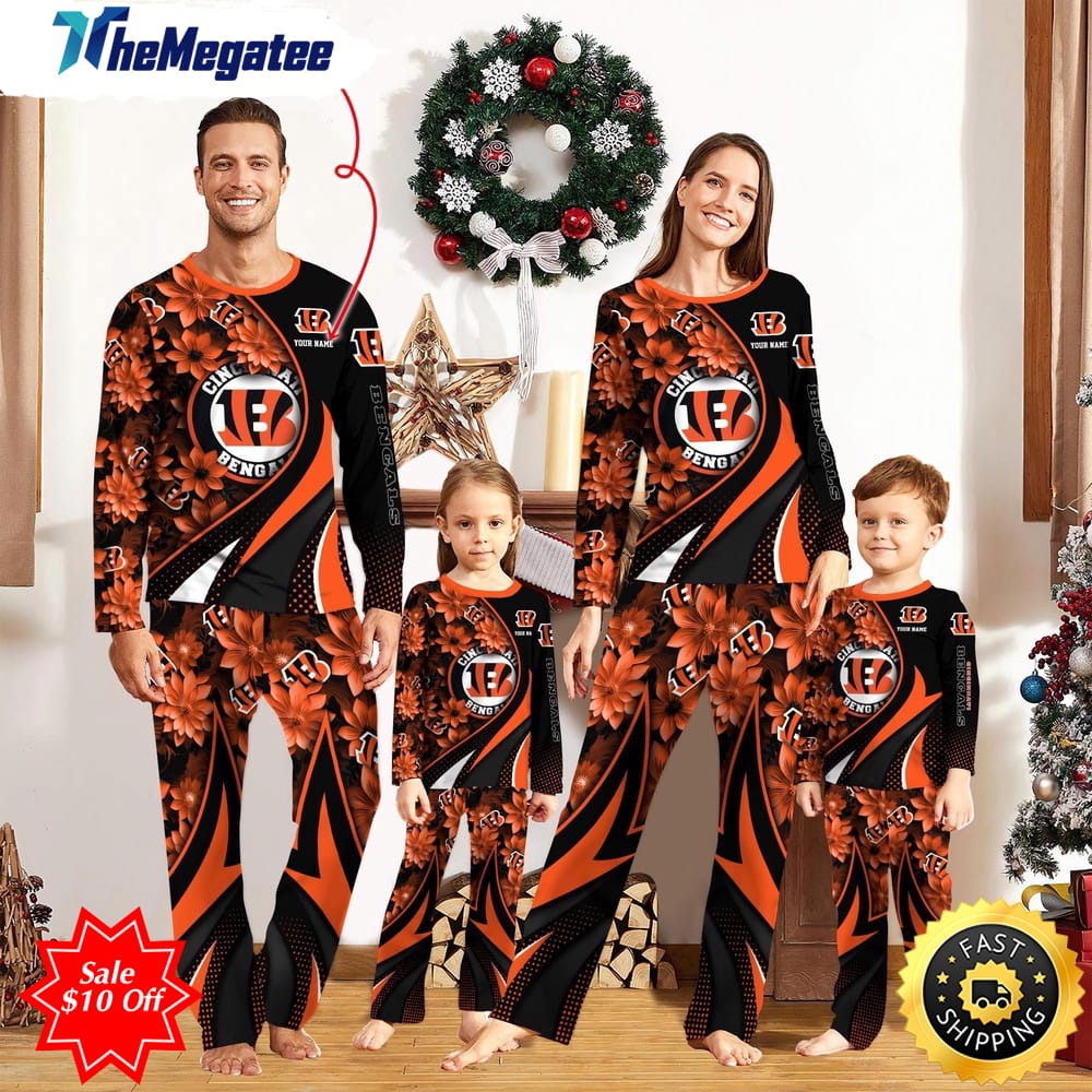 nfl cincinnati bengals custom name pajamas flower for family