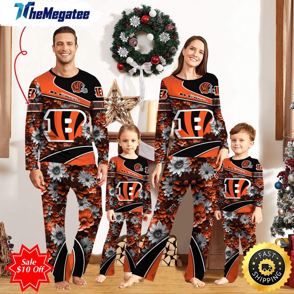 nfl cincinnati bengals custom name pajamas flower sports for family