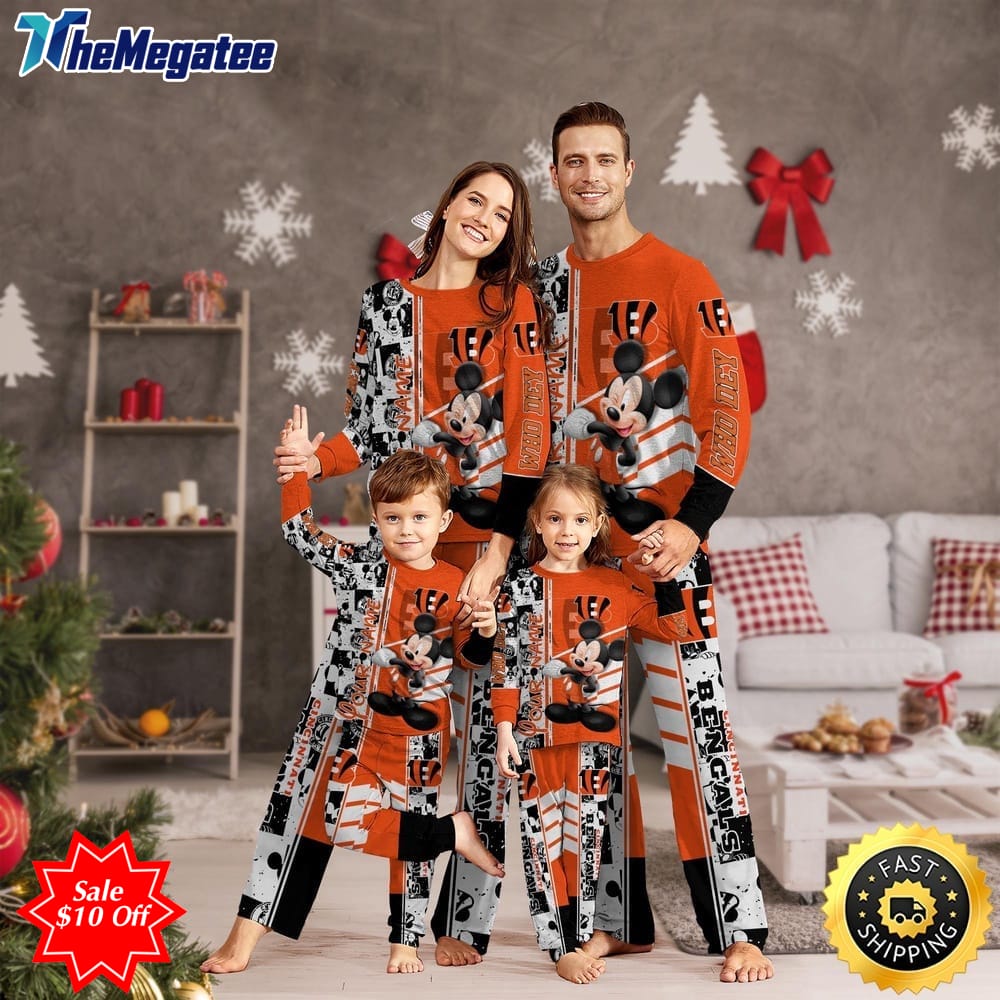 nfl cincinnati bengals custom name pajamas mickey mouse for family