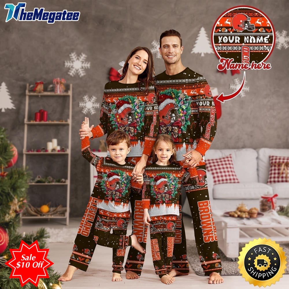 nfl cleveland browns custom name pajamas christmas for family