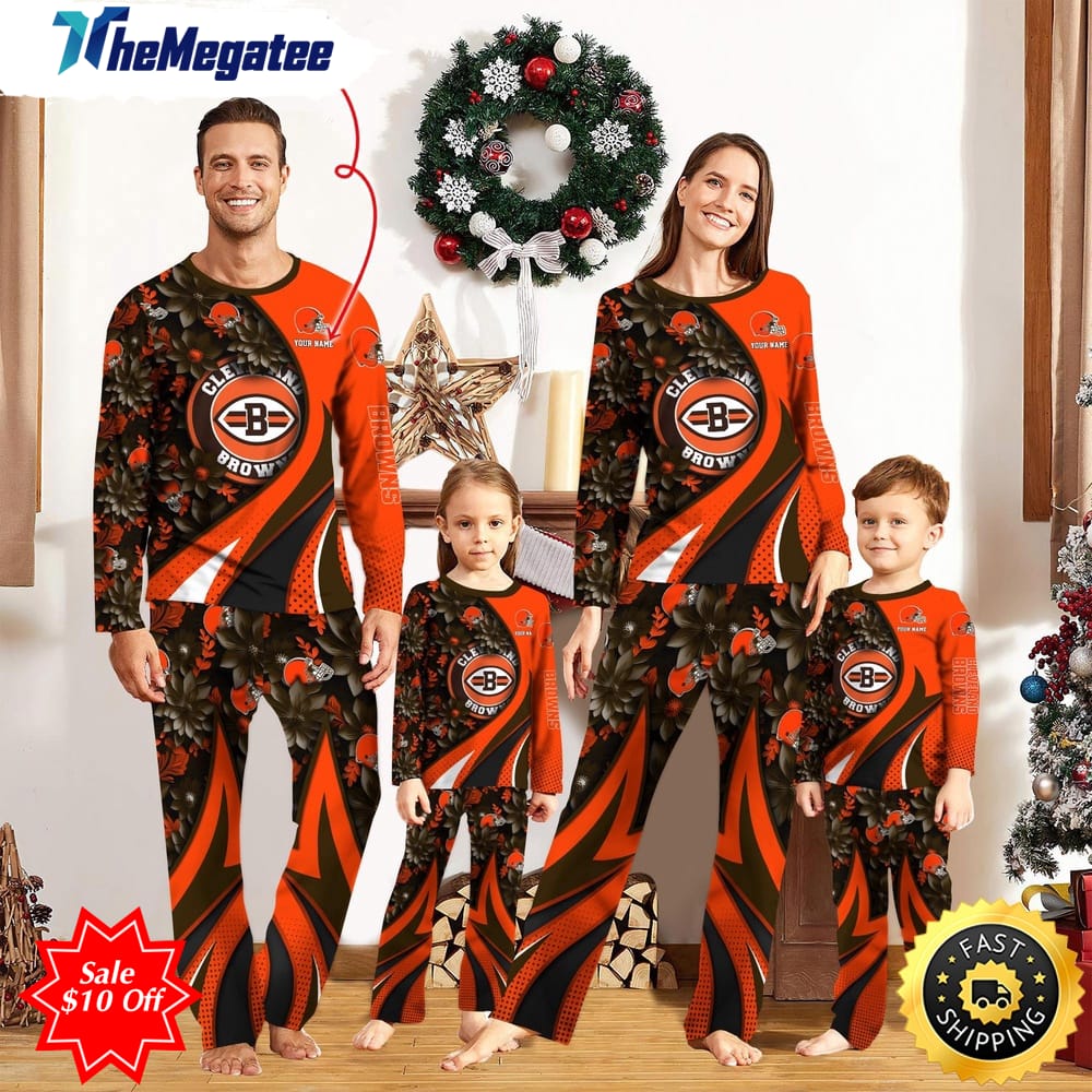 nfl cleveland browns custom name pajamas flower for family